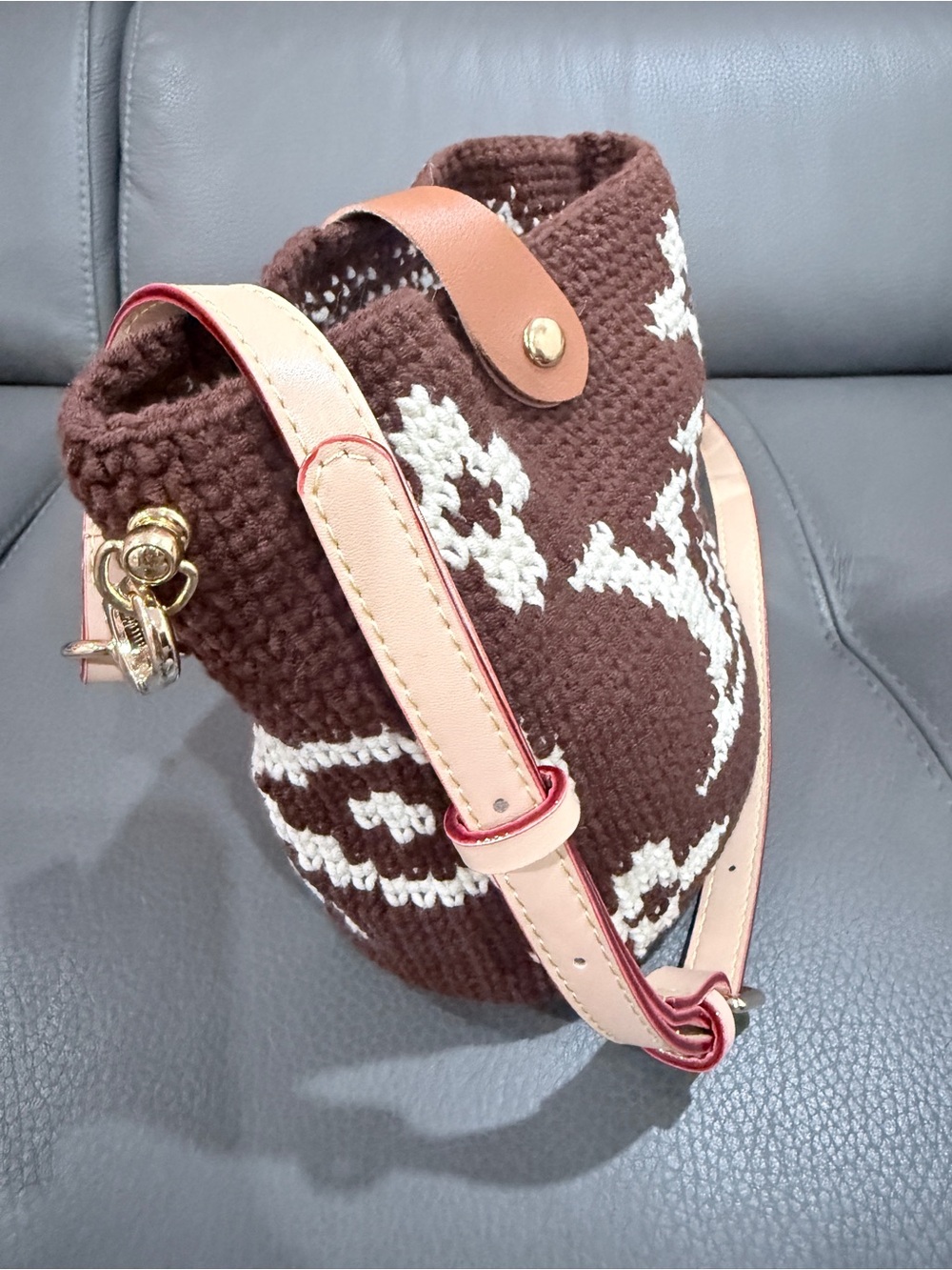 Handmade Brown & Cream Crochet Shoulder Crossbody Bag
